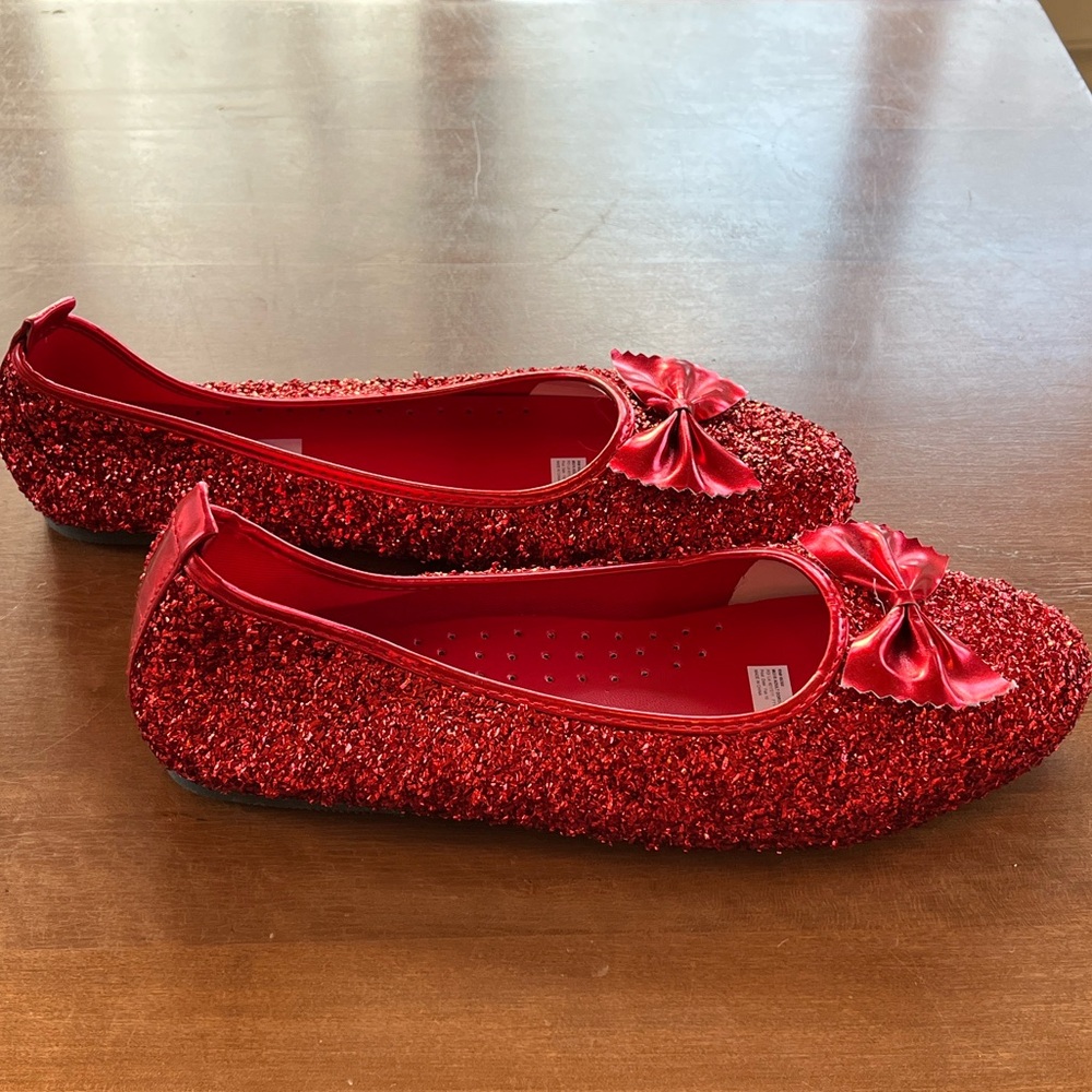 Red Glitter Flats with Bow (NWOT) - Picture 6 of 10